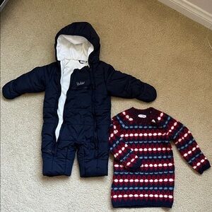 Navy Blue White Onesie Winter Bodysuit & Red-White-Blue Heart warm sweaters 6-9m